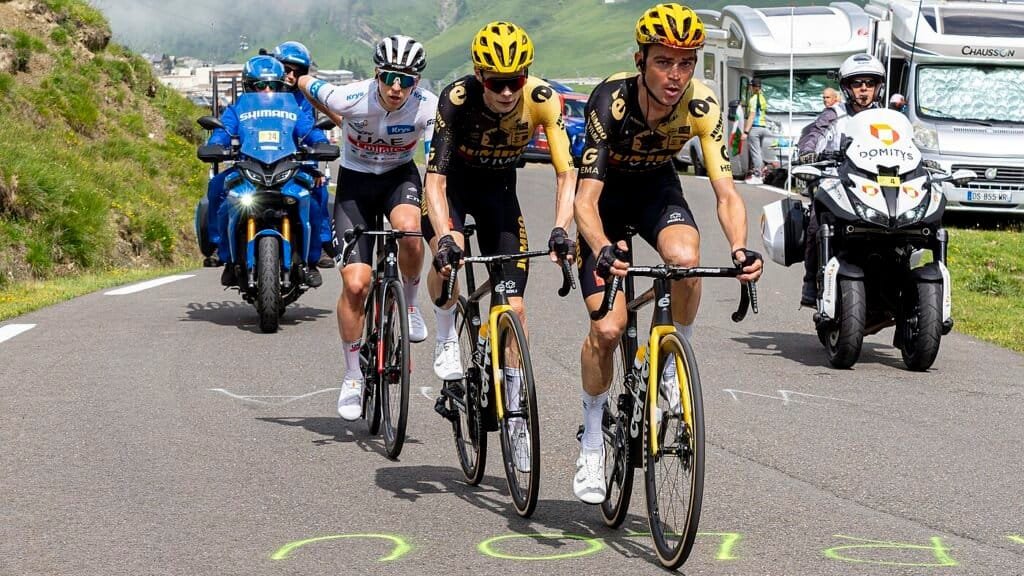 Tadej Pogacar, Jonas Vingegaard and Sepp Kuss riding together
